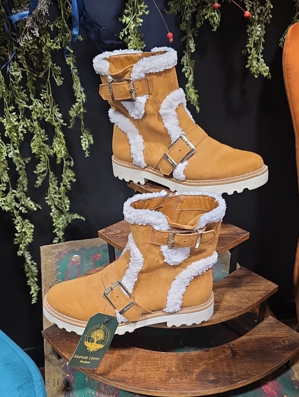 Circus by Sam Edelman Tan Suede Like Shearling Buckle Boots
